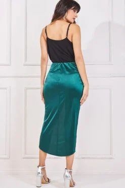 Women * Satin Knotted Midi Skirt Green