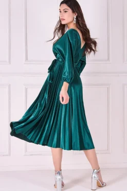 Women * Satin Pleated Skirt Wrap Midi Dress