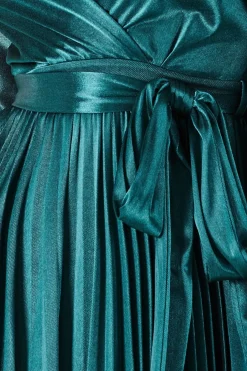Women * Satin Pleated Skirt Wrap Midi Dress