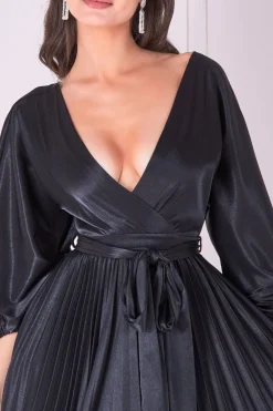 Women * Satin Pleated Skirt Wrap Midi Dress