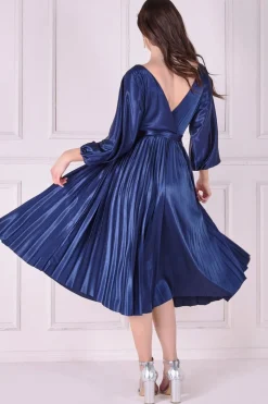 Women * Satin Pleated Skirt Wrap Midi Dress