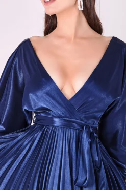 Women * Satin Pleated Skirt Wrap Midi Dress