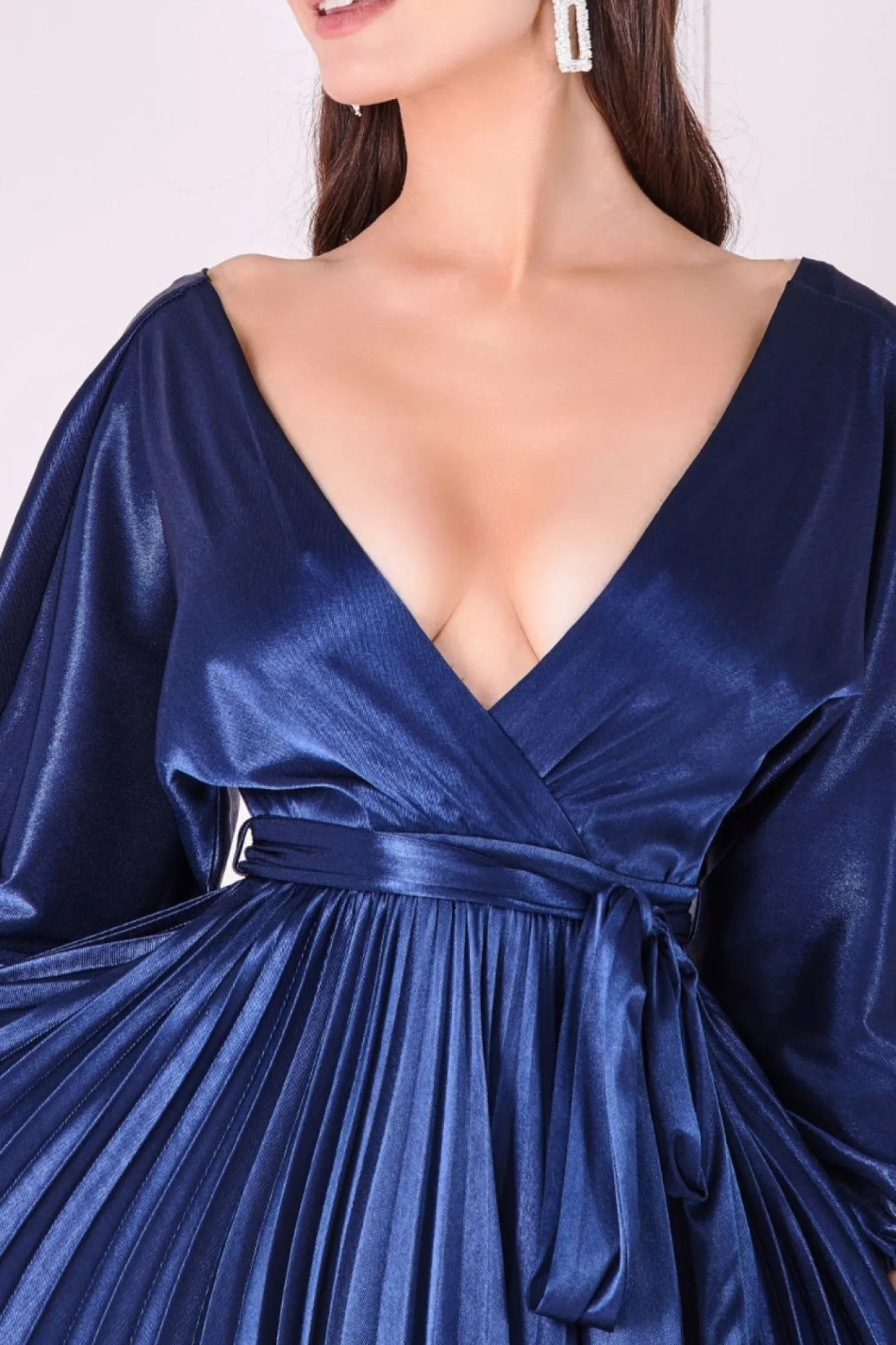 Women * Satin Pleated Skirt Wrap Midi Dress