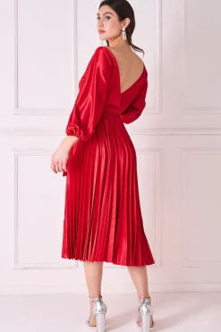 Women * Satin Pleated Skirt Wrap Midi Dress