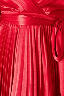 Women * Satin Pleated Skirt Wrap Midi Dress