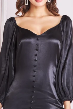 Women * Satin Viscose Front Buttoned Dipped Hem Midi
