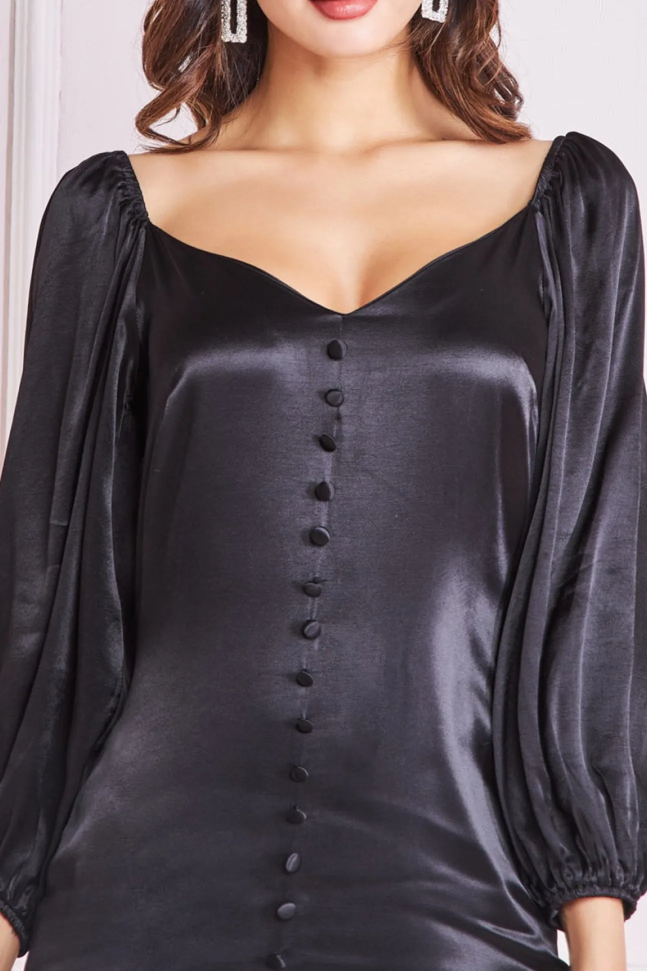 Women * Satin Viscose Front Buttoned Dipped Hem Midi