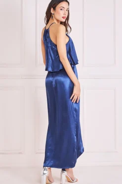 Women * Satin Viscose Front Wrap Midi Dress