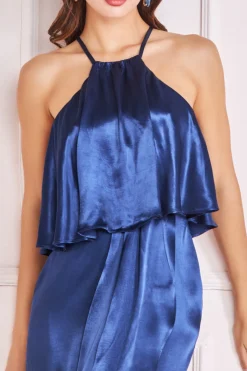 Women * Satin Viscose Front Wrap Midi Dress