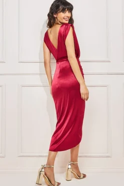 Women * Satin Wrap Knotted Midi Dress