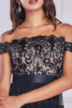 Women * Scallop Bardot Ruffle Mesh Maxi