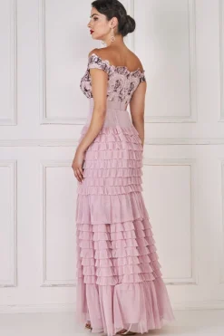 Women * Scallop Bardot Ruffle Mesh Maxi