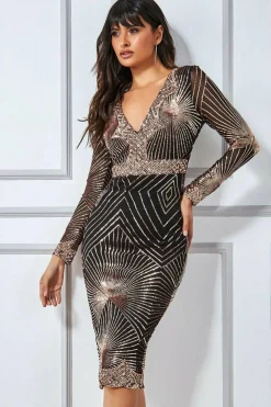 Women * Scalloped Hem Starburst Midi Dress - Rose Gold