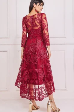 Women * Scalloped Lace Dipped Hem Midi Dress