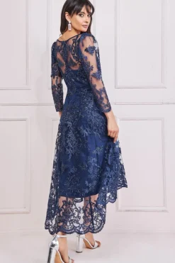 Women * Scalloped Lace Dipped Hem Midi Dress