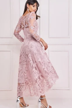 Women * Scalloped Lace Dipped Hem Midi Dress