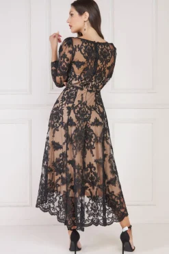 Women * Scalloped Lace Dipped Hem Midi Dress