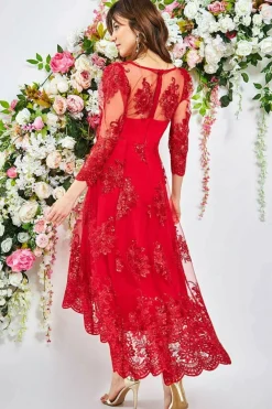Women * Scalloped Lace High Low Midi Dress