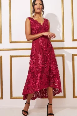 Women * Scalloped Neck Lace Midi Dress