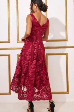 Women * Scalloped Neck Lace Midi Dress