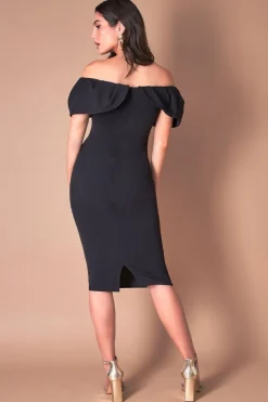 Women * Scuba Crepe Pleated Bardot Midi