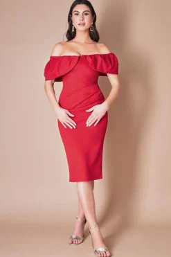 Women * Scuba Crepe Pleated Bardot Midi
