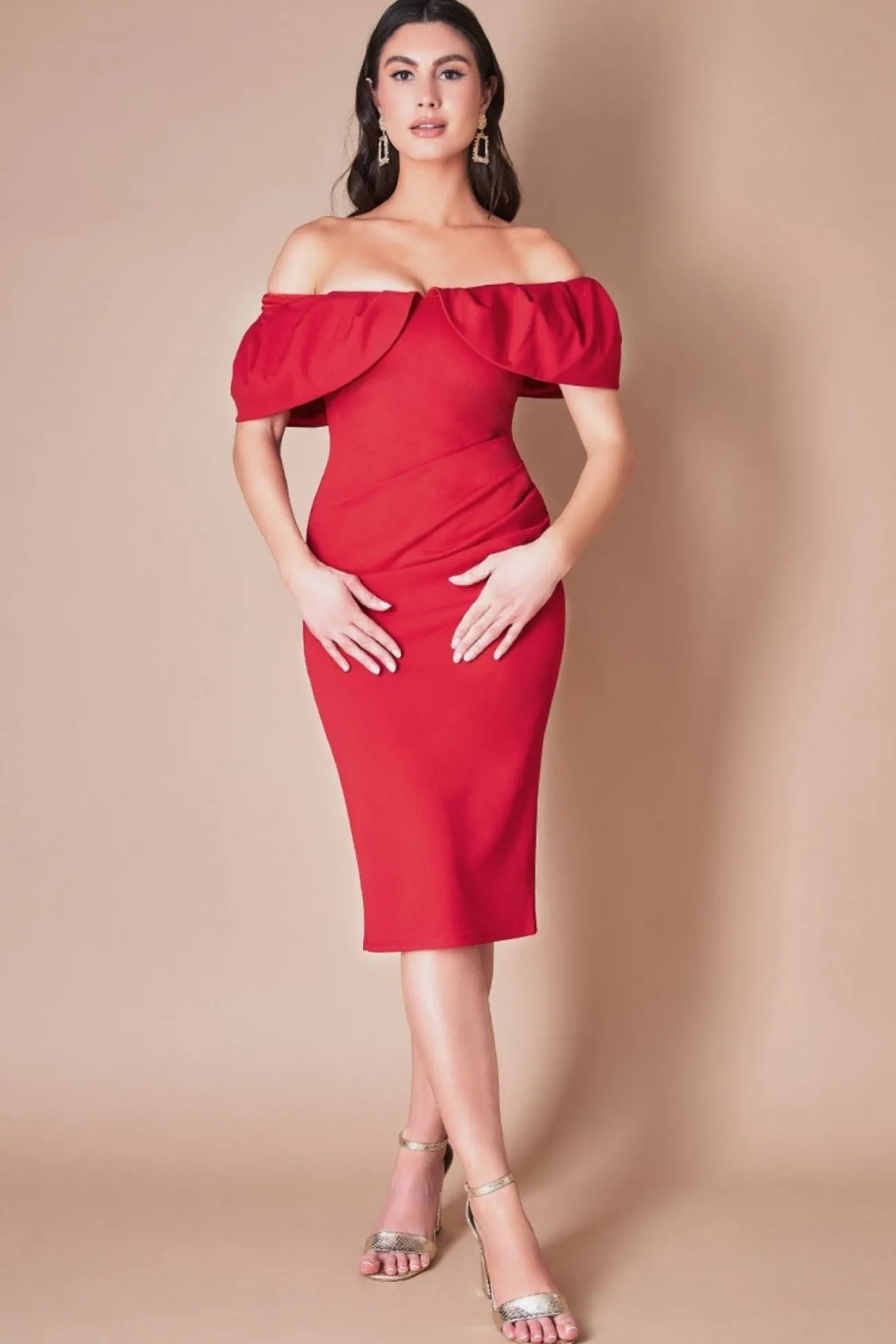 Women * Scuba Crepe Pleated Bardot Midi