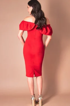 Women * Scuba Crepe Pleated Bardot Midi