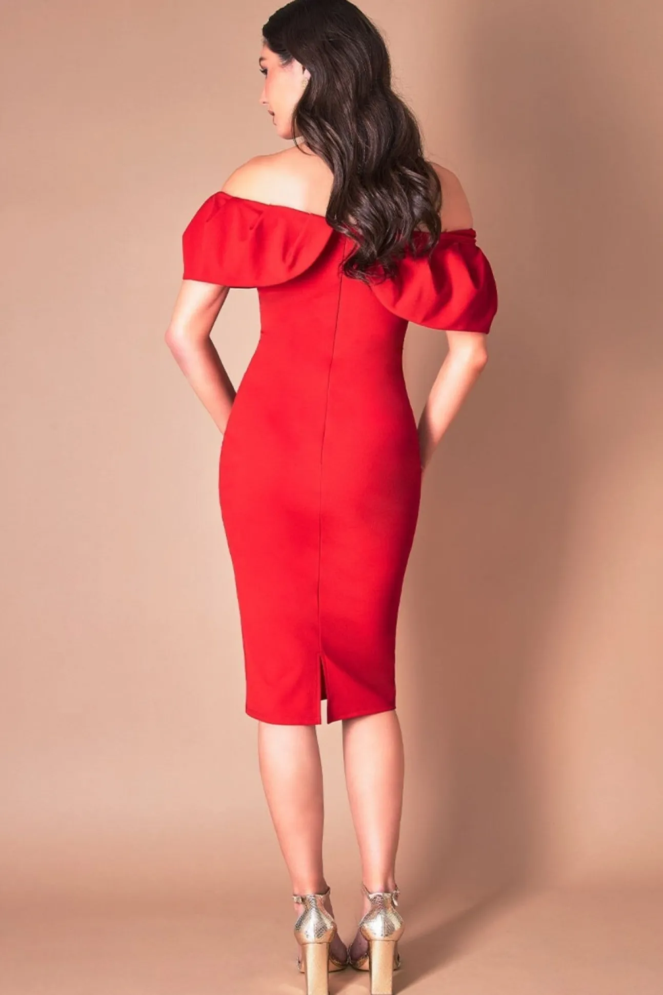 Women * Scuba Crepe Pleated Bardot Midi