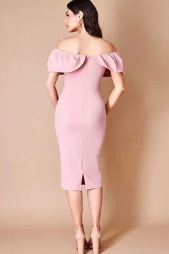 Women * Scuba Crepe Pleated Bardot Midi