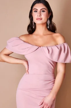 Women * Scuba Crepe Pleated Bardot Midi