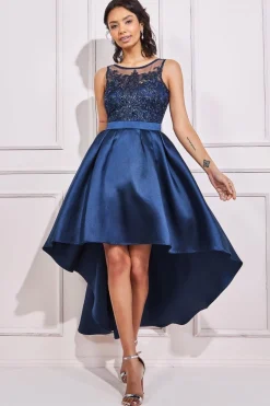 Women * Sequin & Satin Dipped Hem Midi Dress