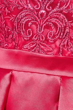 Women * Sequin & Satin Dipped Hem Midi - Hot Pink
