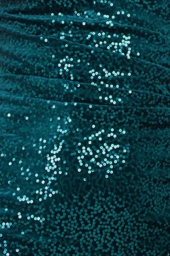 Women * Sequin & Velvet Bardot High Low Maxi Green