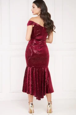 Women * Sequin & Velvet Bardot High Low Maxi