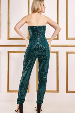 Women * Sequin & Velvet Corset Jumpsuit Green