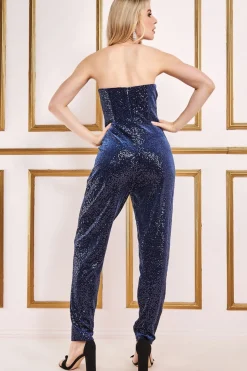 Women * Sequin & Velvet Corset Jumpsuit - Navy