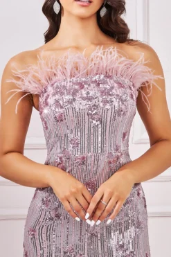 Women * Sequin And Feather Boobtube Maxi