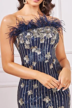 Women * Sequin And Feather Boobtube Midi