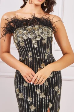 Women * Sequin And Feather Boobtube Maxi