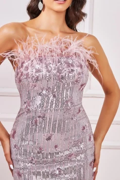 Women * Sequin And Feather Boobtube Midi