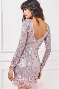 Women * Sequin And Feather Open Back Mini