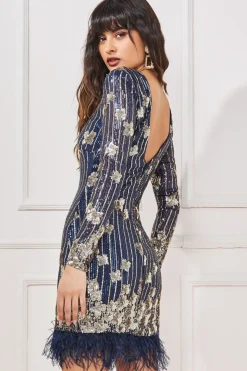 Women * Sequin And Feather Open Back Mini