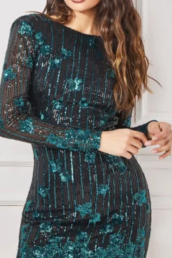 Women * Sequin And Feather Open Back Mini