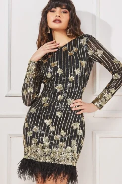 Women * Sequin And Feather Open Back Mini