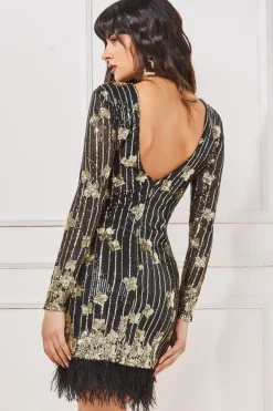 Women * Sequin And Feather Open Back Mini