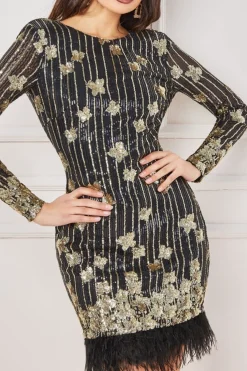 Women * Sequin And Feather Open Back Mini
