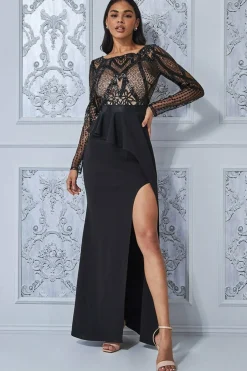 Women * Sequin Bodice With Front Frill Maxi