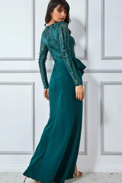 Women * Sequin Bodice With Front Frill Maxi
