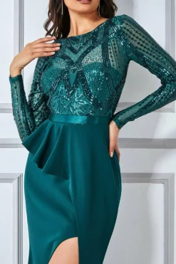 Women * Sequin Bodice With Front Frill Maxi